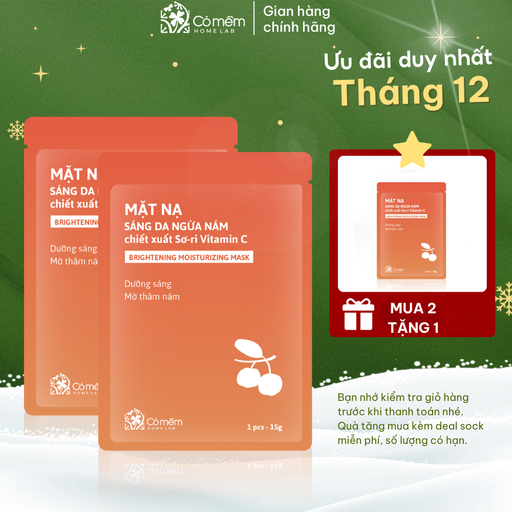 Combo 2 Mặt nạ Vitamin C sáng da ngừa nám Cỏ Mềm 15g