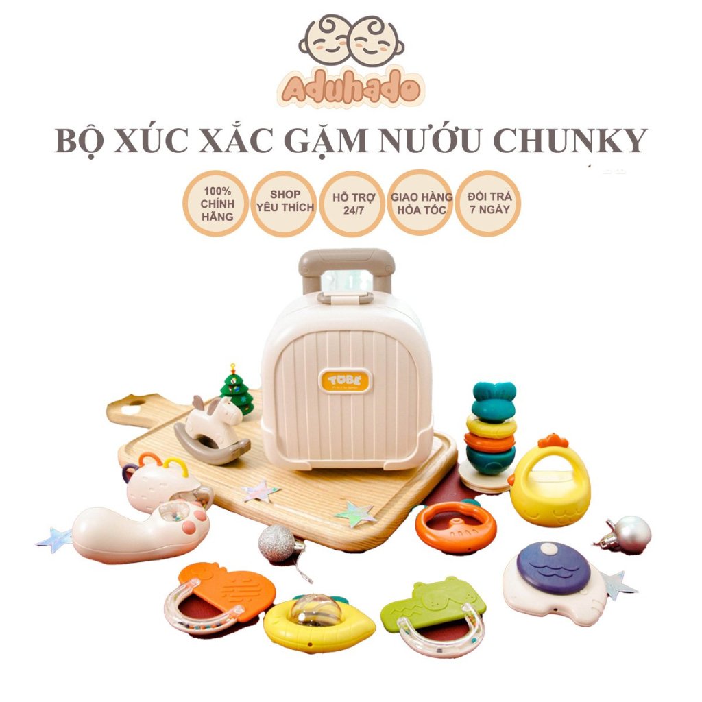 Bộ đồ chơi xúc xắc Chunky Tobe 10 chi tiết, xúc xắc ngậm nướu cho bé tiệt trùng ở nhiệt độ cao tặng kèm hộp đựng