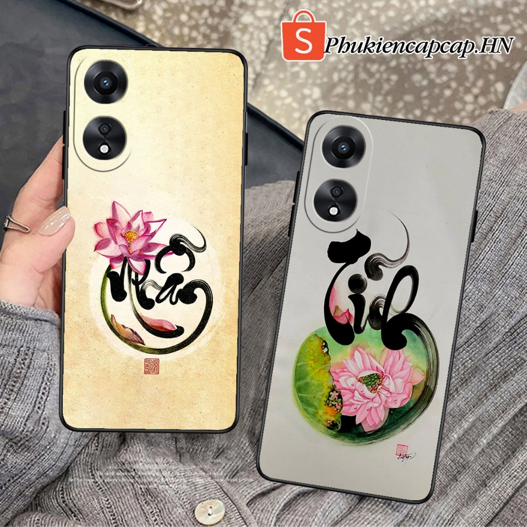 Ốp lưng Oppo A58 / A58 5G - Ốp Oppo in hình thư pháp Hoa Sen, Tâm An, Nhẫn