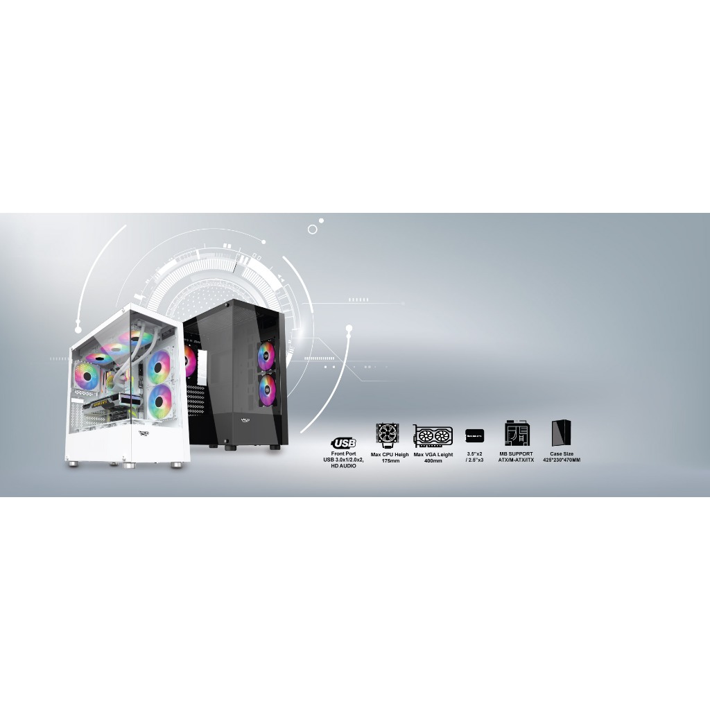 Case VSP AX4 Full ATX Case 2 Mặt kính chuyên tản Custom, AIO