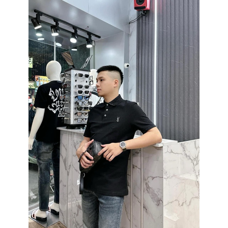 ✅New✅ Áo PoLo YSL Cổ Dệt Form Rộng Vải Cotton Cao Cấp , Áo PoLo Nam Nữ Unisex