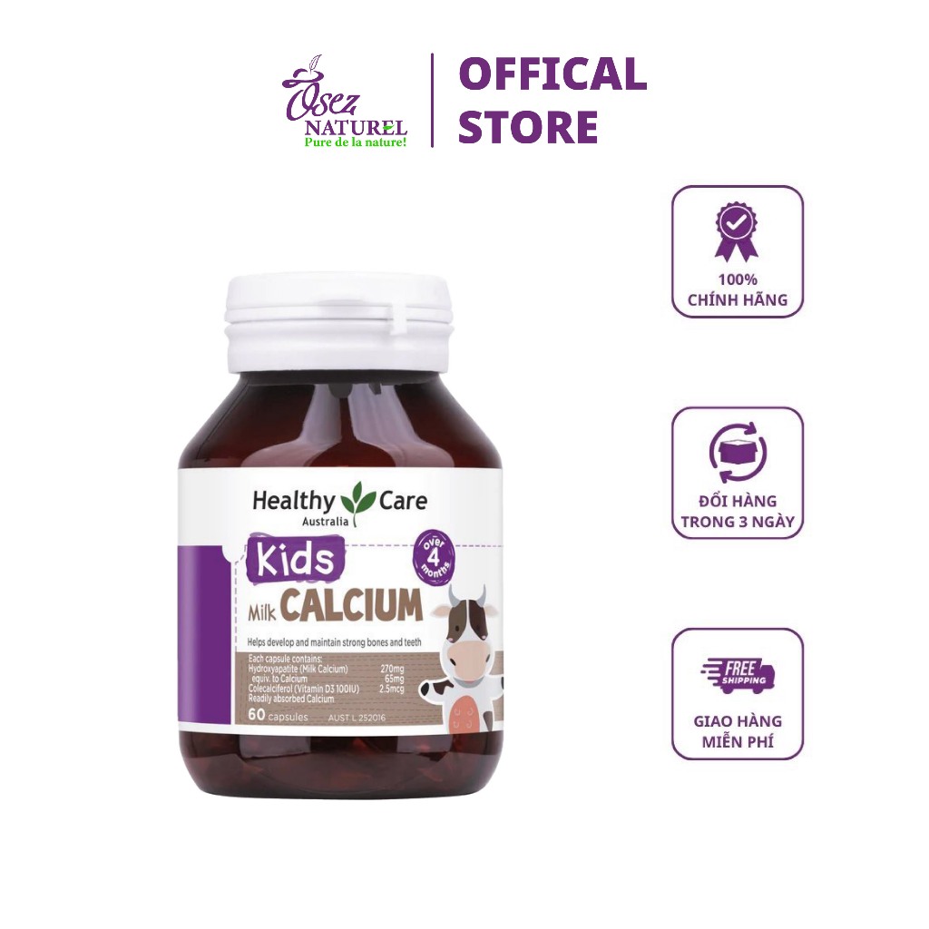 Viên uống Canxi sữa Healthy Care Kids Milk Calcium hộp 60 viên