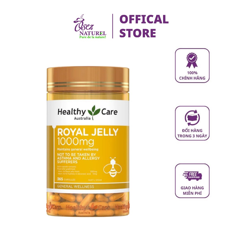 Viên uống sữa ong chúa Healthy Care Royal Jelly 1000mg 365 Viên