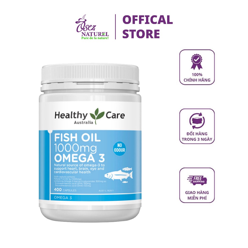 Viên uống bổ sung dầu cá của Úc Healthy Care Fish Oil 1000mg Omega 3 400 viên