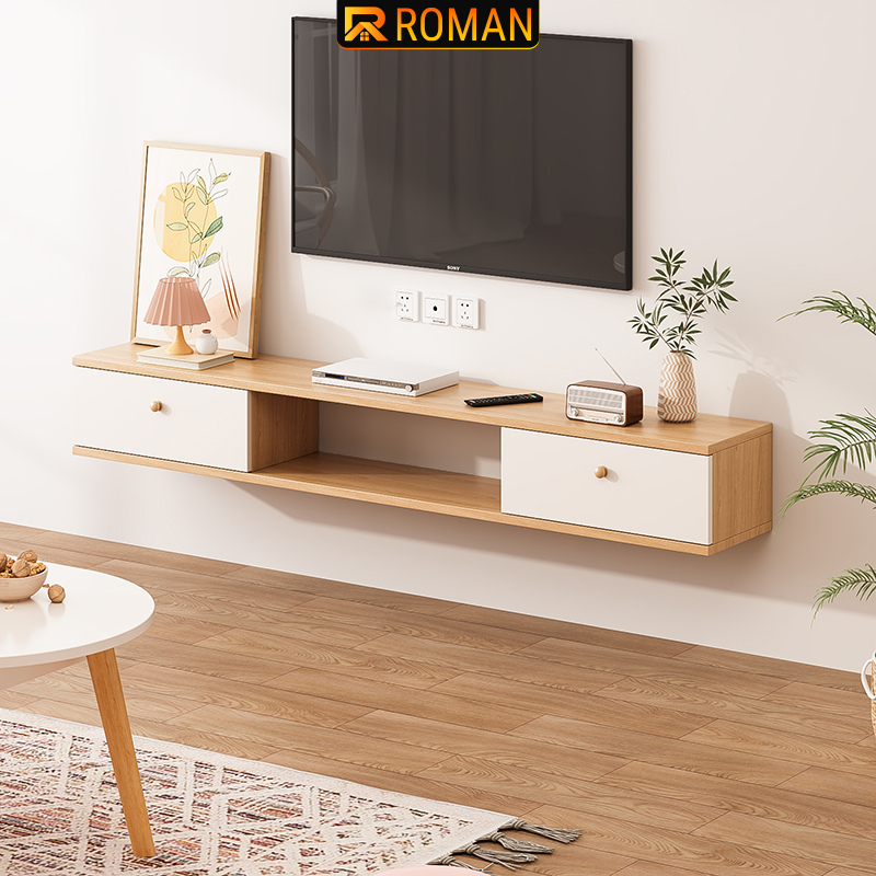 Kệ tivi, kệ treo tường phong cách Bắc Âu 2 ngăn cao cấp gỗ MDF thương hiệu Roman - RO188