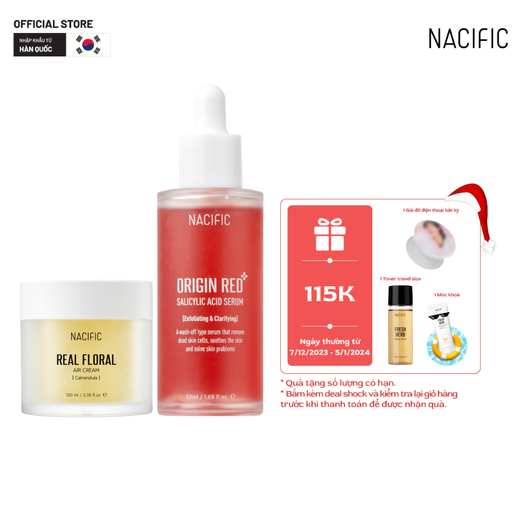 Combo Tinh chất Origin Red Salicylic Acid Serum 50ml + Kem dưỡng Real Floral Air Cream Calendula 100ml