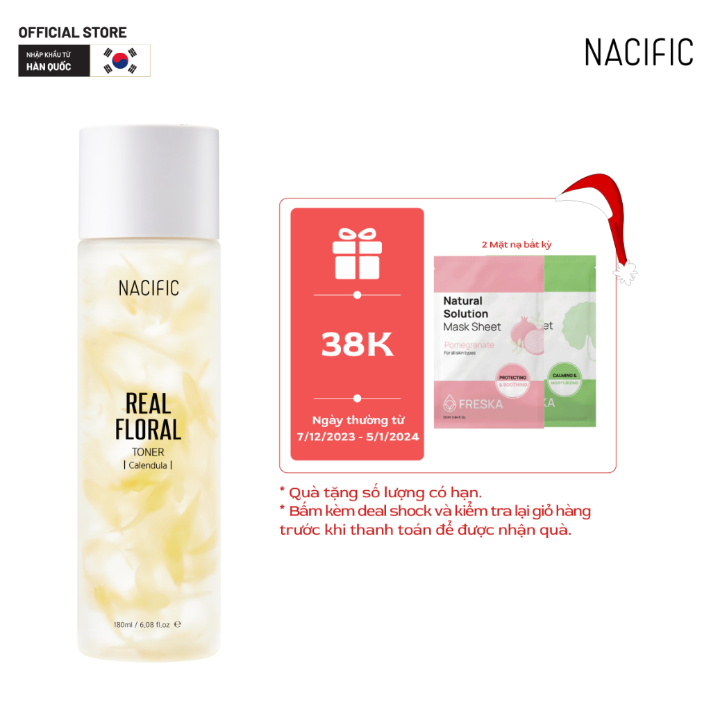 Nước hoa hồng dưỡng ẩm và làm dịu da Nacific Real Floral Toner Calendula 180ml