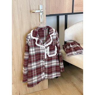  BAE MALI - Bộ mặc nhà kẻ dạ pijama viền ren SP360 