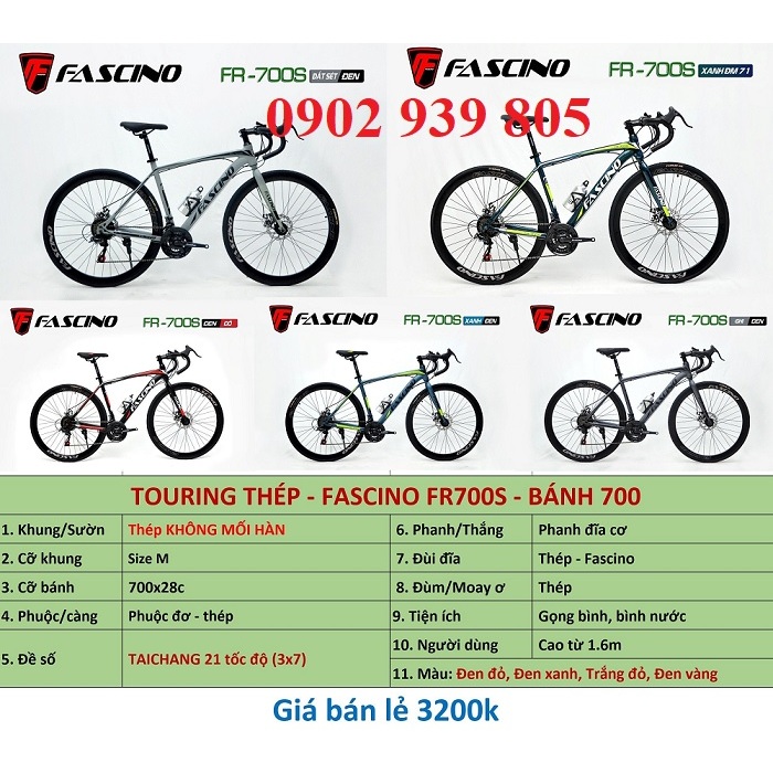 Xe Đạp đua FASCINO FR700S Cuộc TAY CONG CÓ THẮNG PHỤ