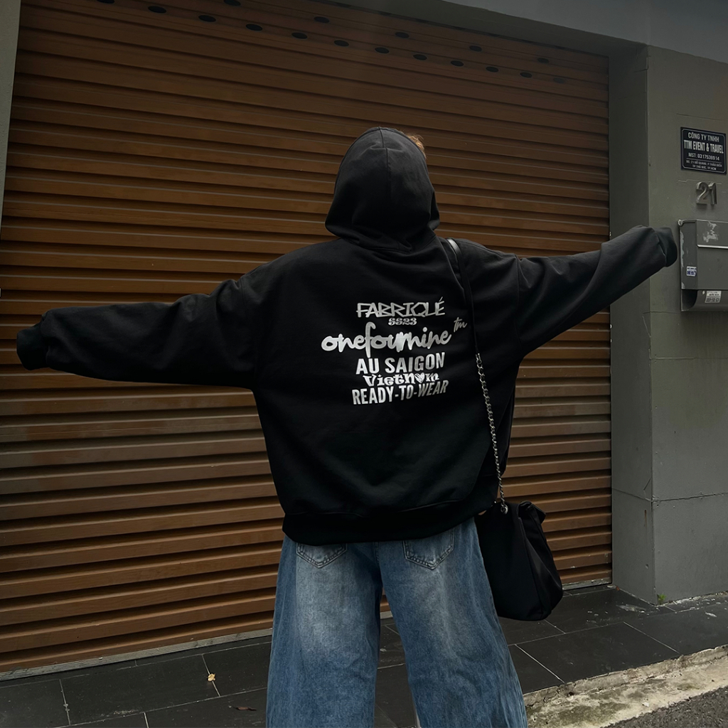 Áo Hoodie from rộng basic Unisex họa tiết in nổi ONEFOURNINE phong cách trẻ nam nữ mặc đều đẹp