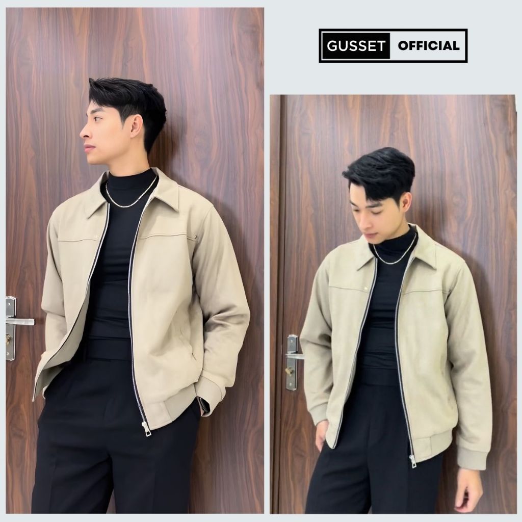Áo Khoác Bomber Nam Da Lộn GUSSET Vải Mềm Mịn Cao Cấp, Áo Khoác Jacket Form Boxy Đính Cúc Trẻ Trung ADL03