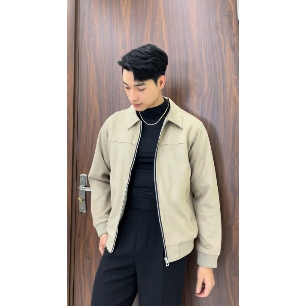 Áo Khoác Bomber Nam Da Lộn GUSSET Vải Mềm Mịn Cao Cấp, Áo Khoác Jacket Form Boxy Đính Cúc Trẻ Trung ADL03