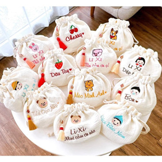 Túi lì xì thêu tên theo yêu cầu, Túi xách balo cho bé đi chơi Tết, đựng bao lì xì, tỏi