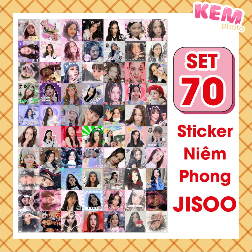SET 70 sticker niêm phong JISOO (Blackpink) - Đã cắt rời - Tem dán 4x4cm in hình Jisoo xinh chỉ cần bóc dán |Kem Photo