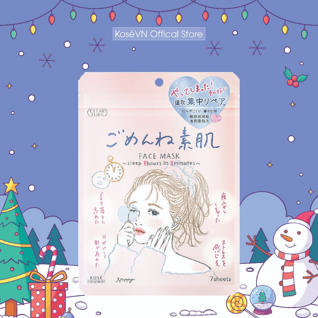 Mặt Nạ Giấy Kose Clear Turn Gomenne Bare Face Mask Cấp Ẩm Chuyên Sâu Và Dưỡng Min Da 7 Tấm
