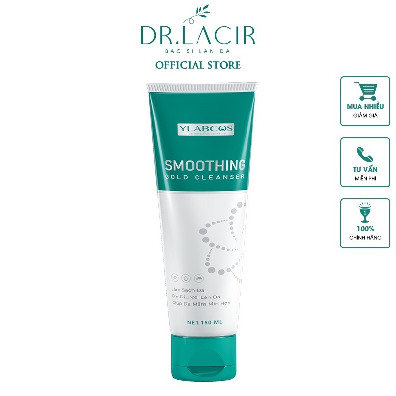 Sữa rửa mặt vàng dùng cho da mỏng,nhạy cảm,làn da sau tái tạo smoothing gold cleanser DR.LACIR Chai 150ml