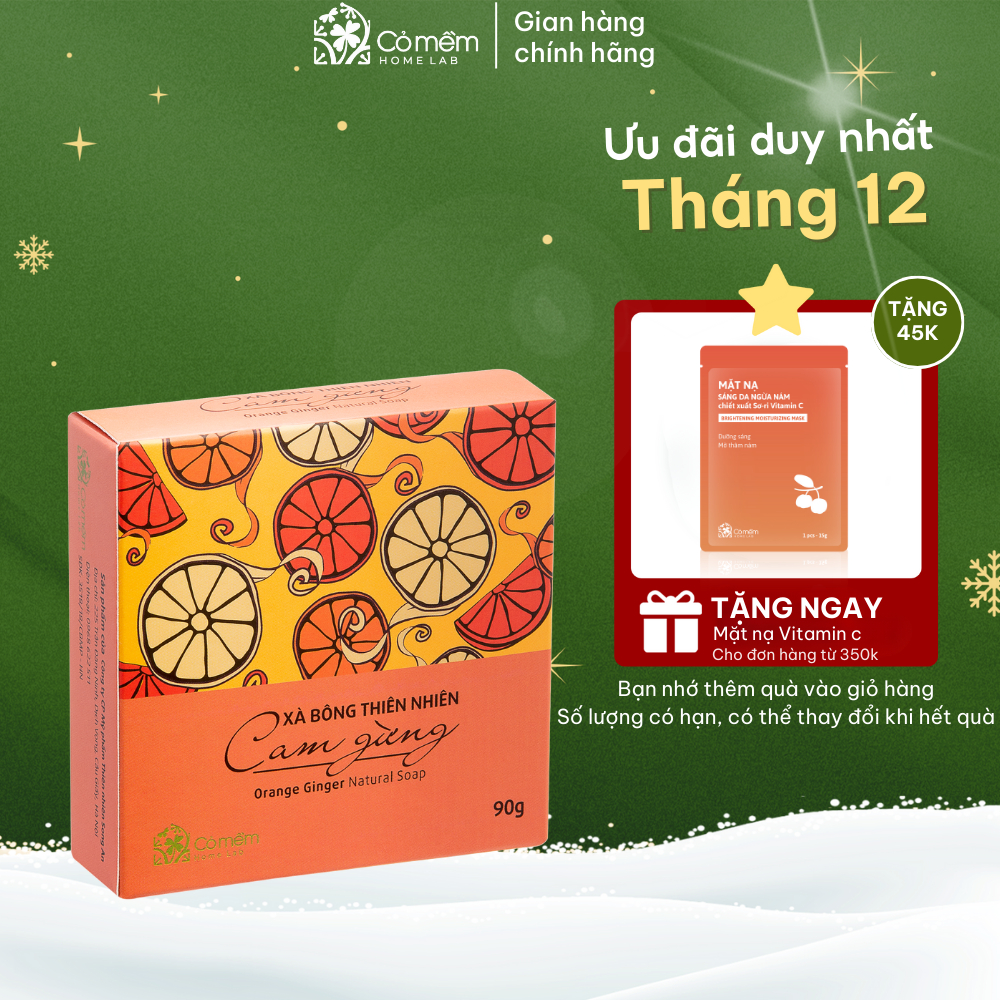 Xà Bông Tắm Thiên Nhiên Cam Gừng An Toàn Sáng Da Cỏ Mềm 90g