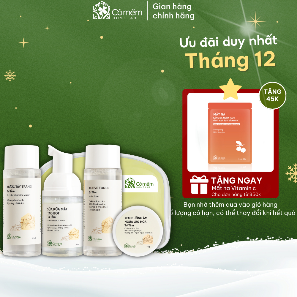Set Mỹ Phẩm TravelKit Skincare Chăm Sóc Mọi Loại Da Tơ Tằm Rau Má Cỏ Mềm