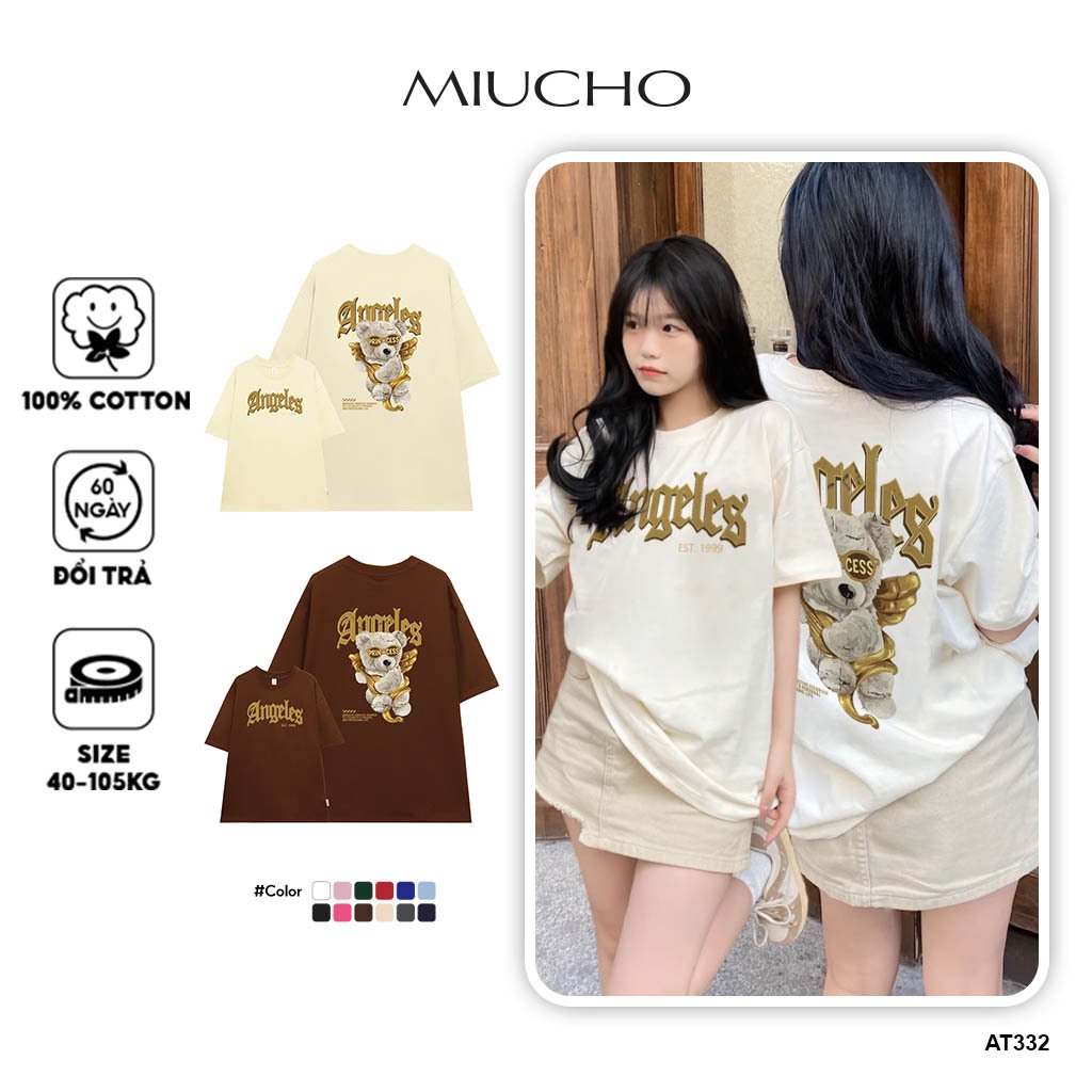 Áo thun unisex form rộng AT332 Miucho basic tee tay lỡ dành cho nam nữ in graphic