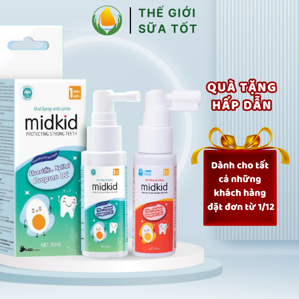 Xịt chống sâu răng Midkid ⭐CHÍNH HÃNG⭐ Dung dịch chăm sóc răng miệng cho bé từ 1 tuổi, an toàn nuốt được