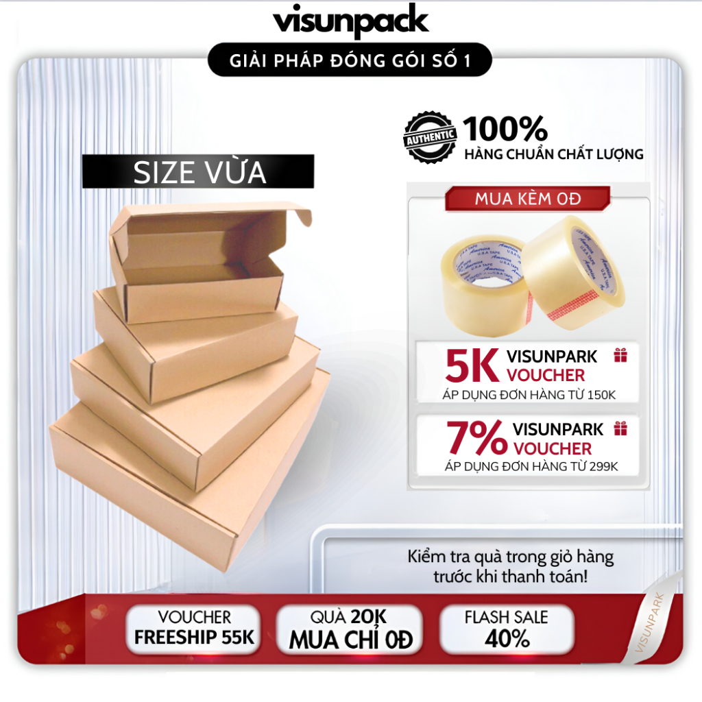 Thùng Hộp Carton Giấy Nắp Gài Đóng Gói Hàng - Hộp Đựng Bao Bì Size Vừa Trang Sức, Mỹ Phẩm, Gia Vị, Giấy Ăn, Đồng Hồ