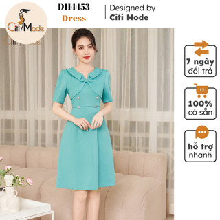 Đầm công sở CITI MODE FASHION thiết kế dáng A xanh nơ ngực cách điệu DH4453