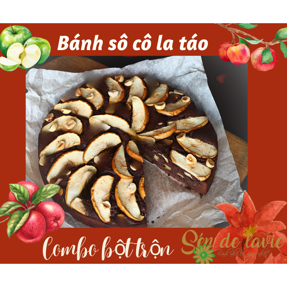 Combo Bánh Sô cô la Táo gồm Bột trộn sẵn, nguyên liệu và vật dụng làm bánh sô cô áo- apple chocolate cake - Sén de Lavie