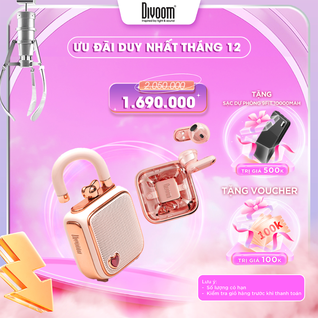 Combo tai nghe bluetooth Divoom Spark Air - Loa blutooth Lovelock Pink chất âm cực đỉnh - Bảo hành 12 tháng