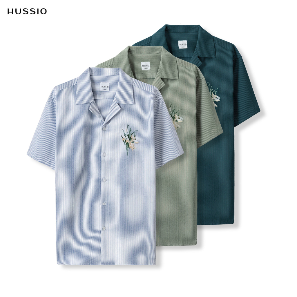 Áo sơ mi nam ngắn tay cổ vest BRECK CUBAN SHIRT vải Oxford cao cấp, sang trọng, thanh lịch - HUSSIO
