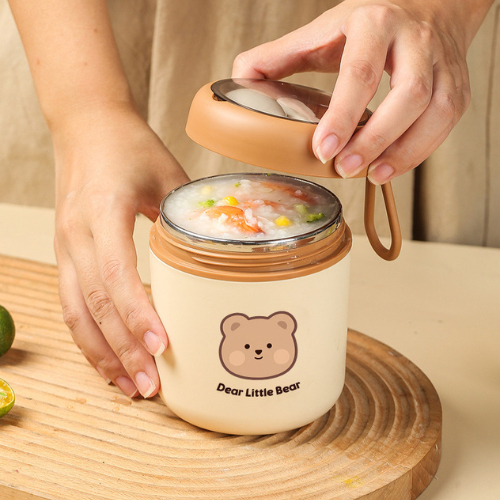 Bình Ủ Cháo Hình Gấu Tặng Kèm Muỗng ,Túi Giữ Nhiệt Dung Tích 550ML Inox 304 Giữ Nhiệt Cực Lâu Mẹ Lọ Lem - HT636