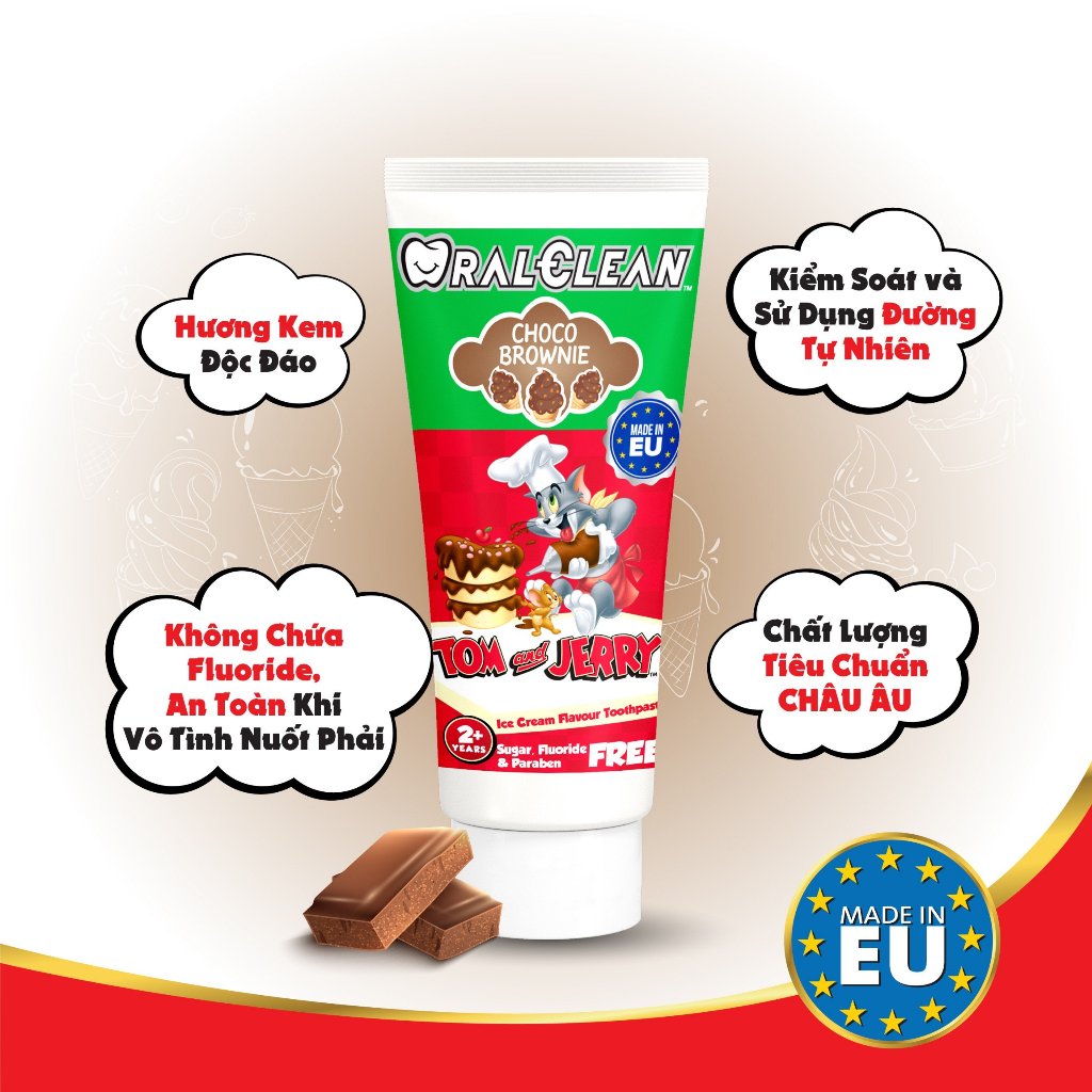 Kem đánh răng trẻ em Oral-clean Tom&Jerry Choco Brownie 75ml