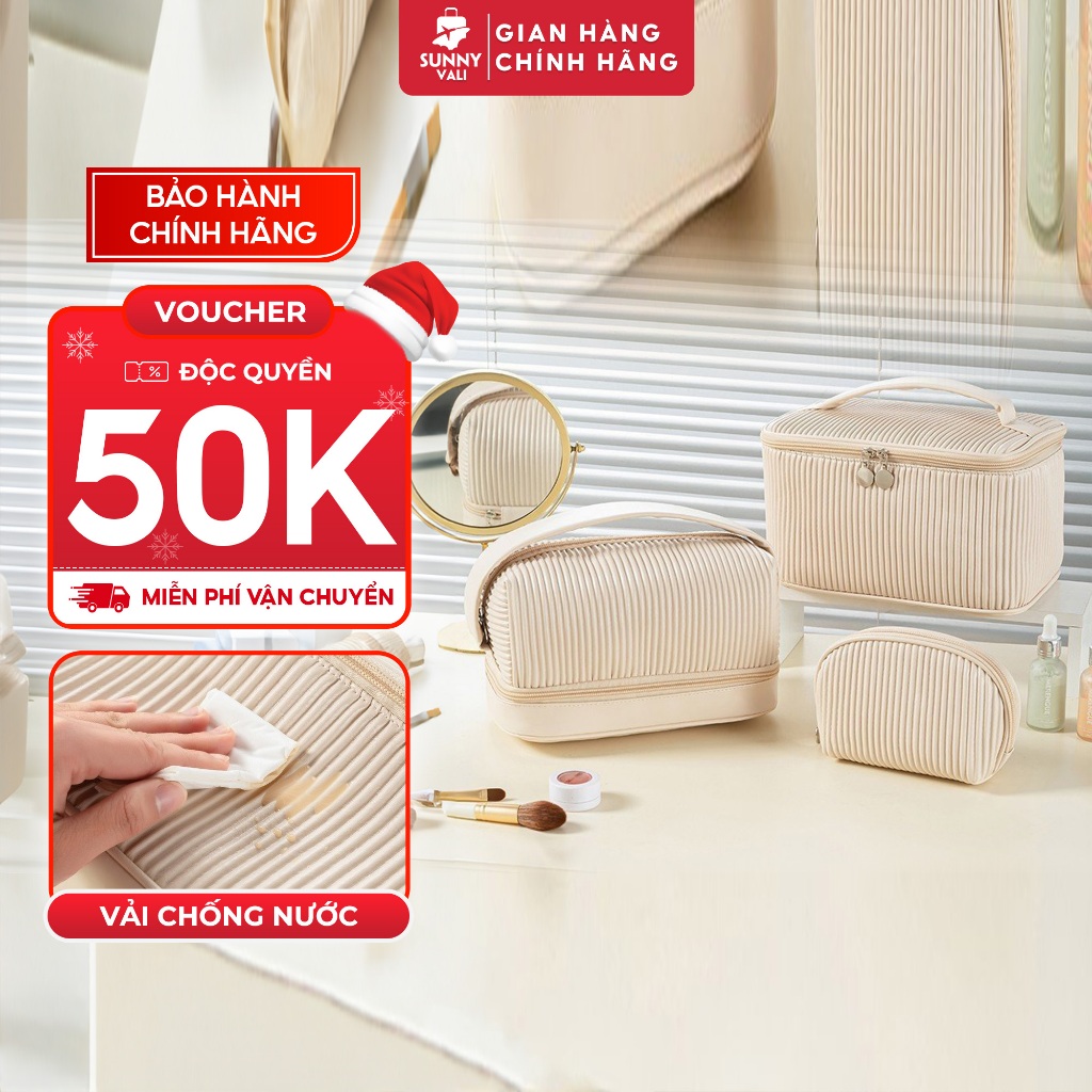 Túi đựng mỹ phẩm SUNNY gân nhỏ nhiều ngăn tiện lợi chống thấm nước