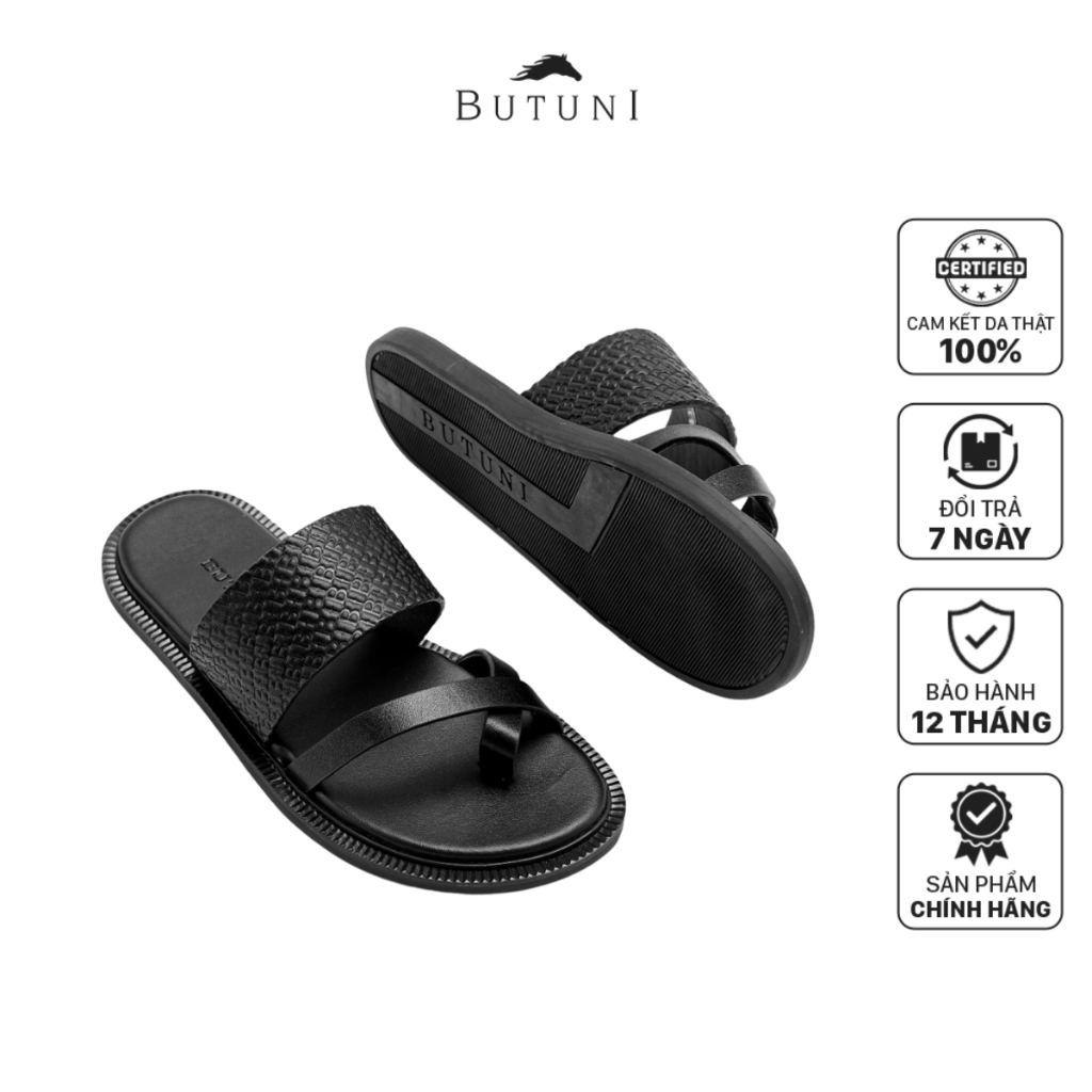 Dép da bê quai ngang xỏ ngón BUTUNI Draco S Slippers đế khâu viền chống trượt bảo hành 12 tháng