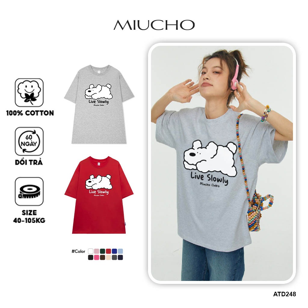 Áo thun nữ form rộng ATD248 Miucho cotton cổ tròn in graphic