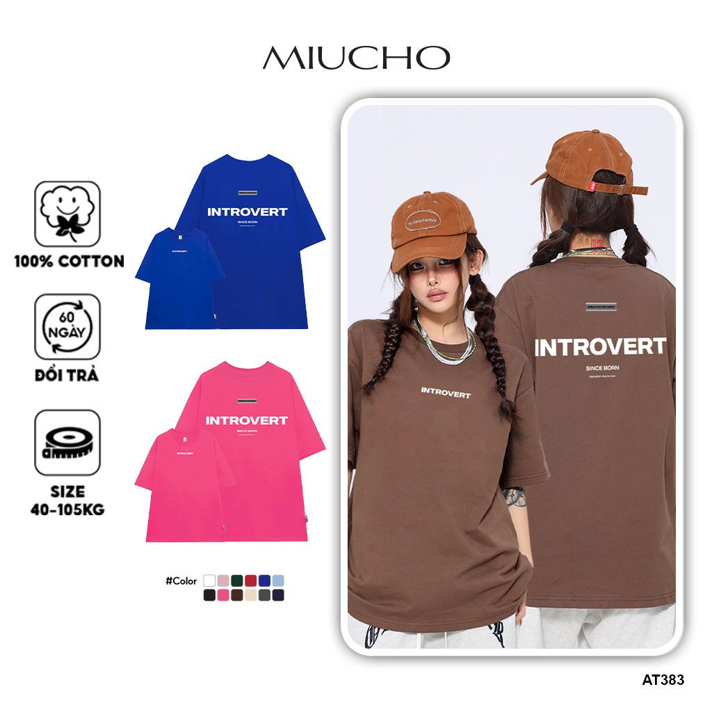 Áo thun unisex form rộng AT383 Miucho chất vải cotton in brand name