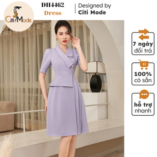 Đầm công sở CITI MODE FASHION thiết kế dáng xoè cổ vest tím phối chân váy xếp ly 1 bên DH4462