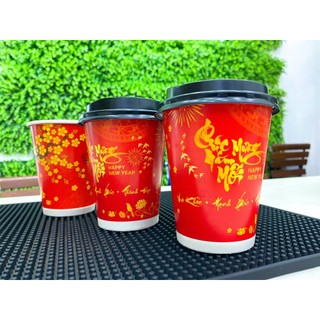 Combo 50 cốc giấy tết đựng được cả đồ lạnh dung tích 360ml kèm nắp/ chưa nắp/ nắp bằng nhựa trong