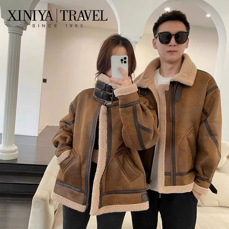 Áo đôi áo khoác nam nữ da lộn lót lông cừu Quảng Châu