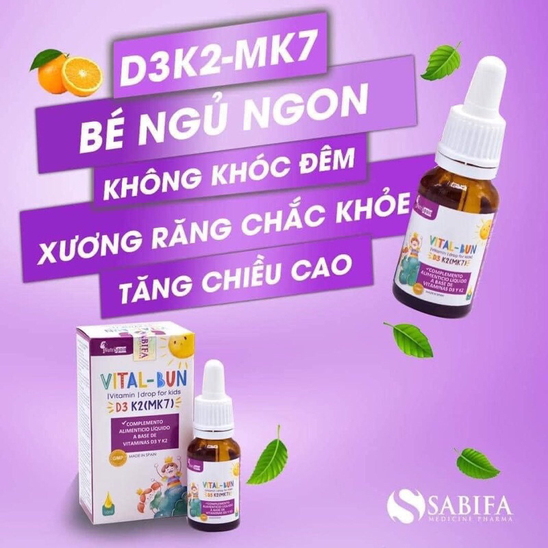 D3k2 mk7 Vital -Bun bổ sung d3k2 mk7 giúp xương chắc khỏe , trẻ hay quấy khóc đêm , cải thiện cho bé