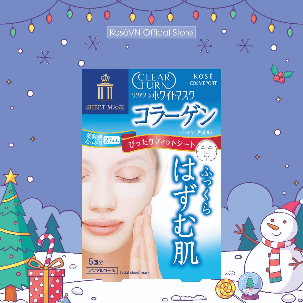 Mặt Nạ Dưỡng Trắng Mịn Hồng Hào Vitamin C Kose Softymo Clear Turn White Mask VC E 5 Miếng (Combo Mặt Nạ Và Set 24mL)