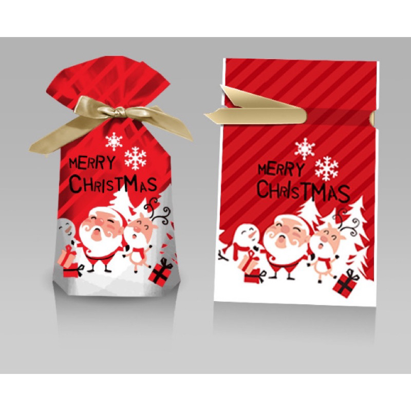 Set 10 túi bánh kẹo giáng sinh nơ rút, túi bánh noel