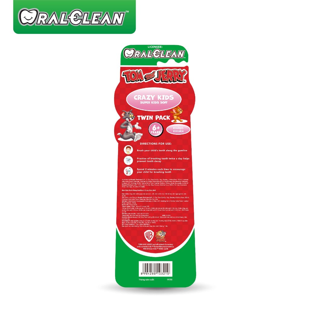 Set 2 bàn chải đánh răng trẻ em Oral-Clean Crazy Kids Soft