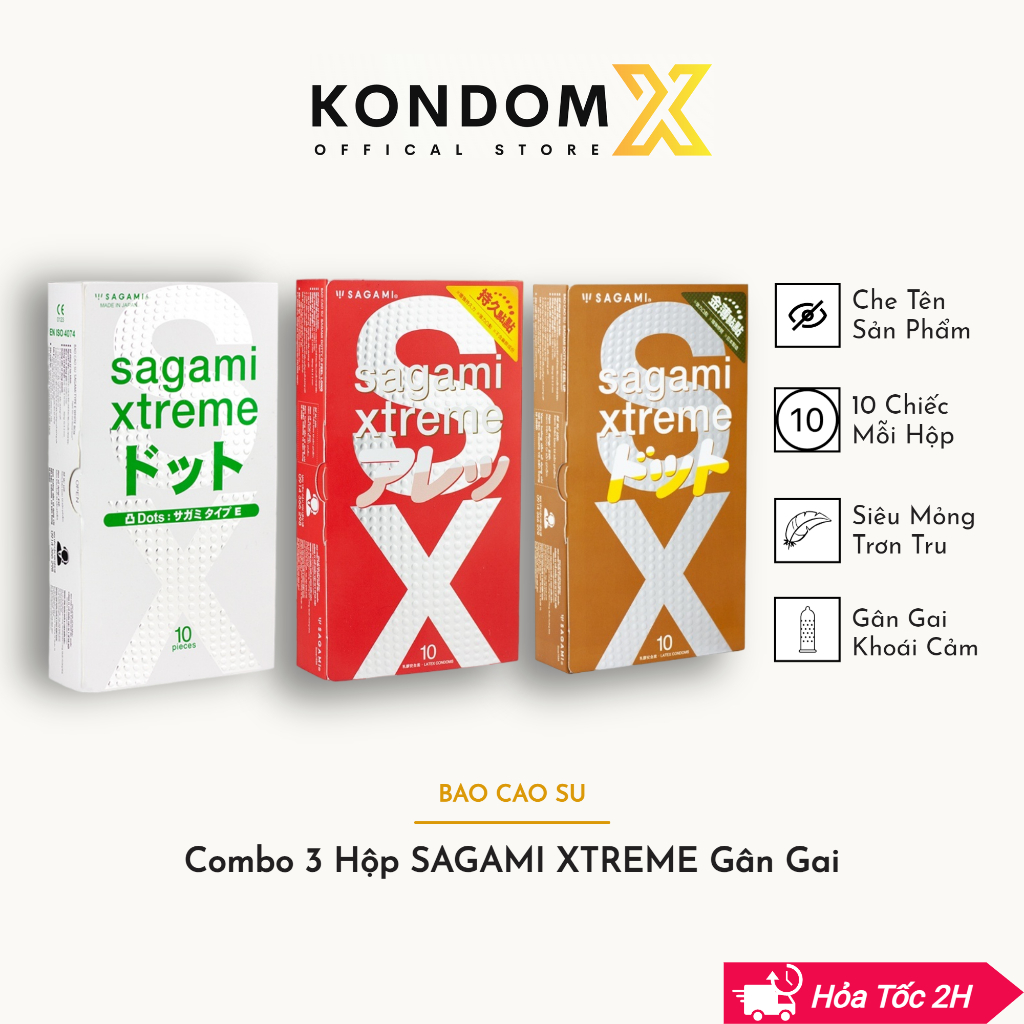 COMBO 3 Hộp Bao Cao Su Gân Gai SAGAMI Xtreme Feel Long, Xtreme White, Xtreme Feel Up [30 Chiếc]