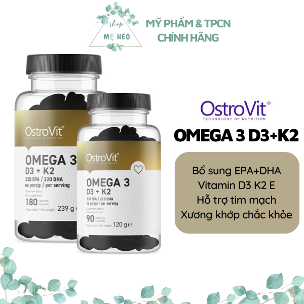 Omega 3 D3+K2 OstroVit 90 viên 180 viên cung cấp DHA EPA vitamin E hỗ trợ tim mạch, não bộ, giúp xương chắc khỏe