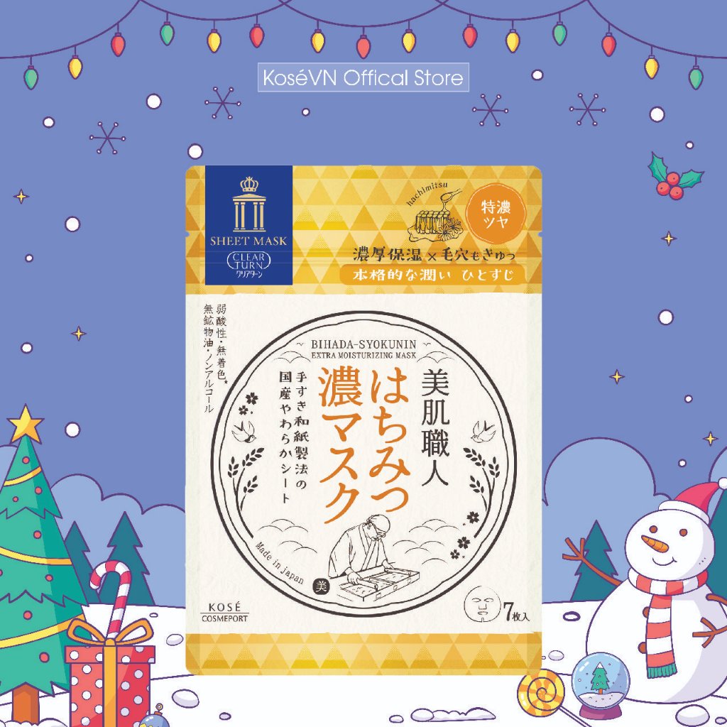 Mặt Nạ Giấy Sáng Da Chiết Xuất Ý Dĩ Kose Bihada – Syokunin Clear Turn Brightening Mask ( 7 Tấm)
