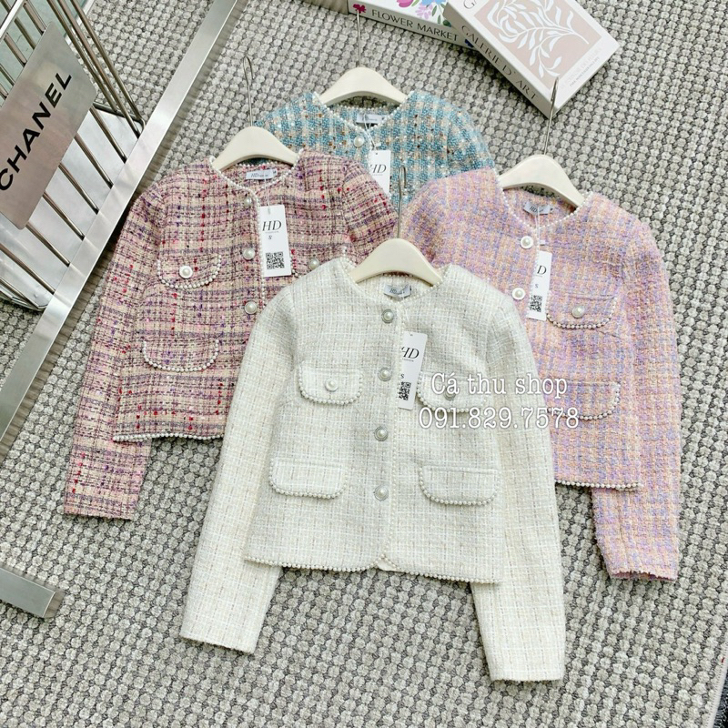 Áo khoác dạ tweed viền rua cao cấp