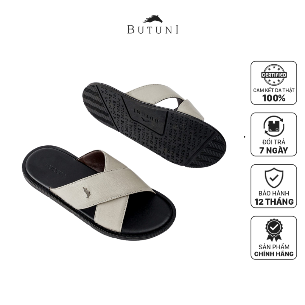 Dép 2 quai chéo FourCM Slippers - Trắng - Da bò full grain - BH da thật 12 tháng