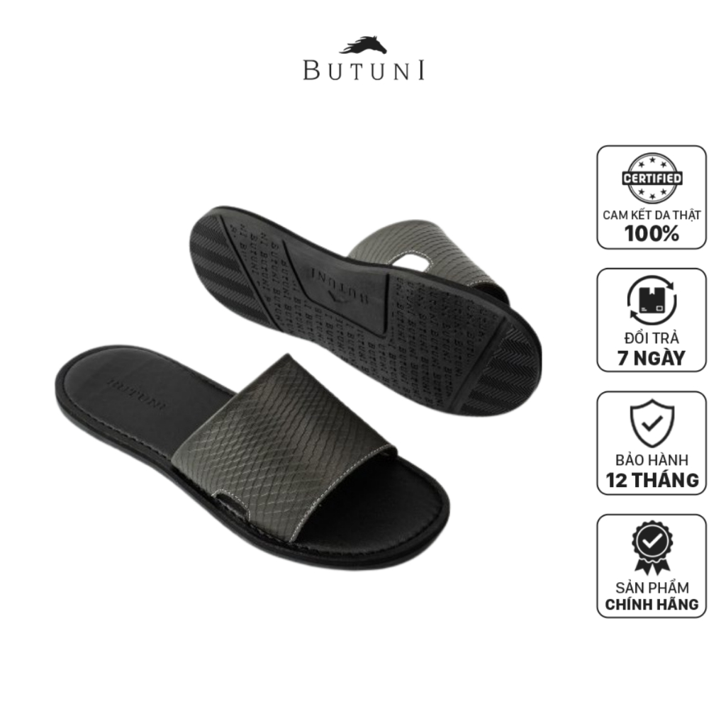 Dép quai ngang Butuni Plain Slippers - Da bò full grain - BH da thật 12 tháng