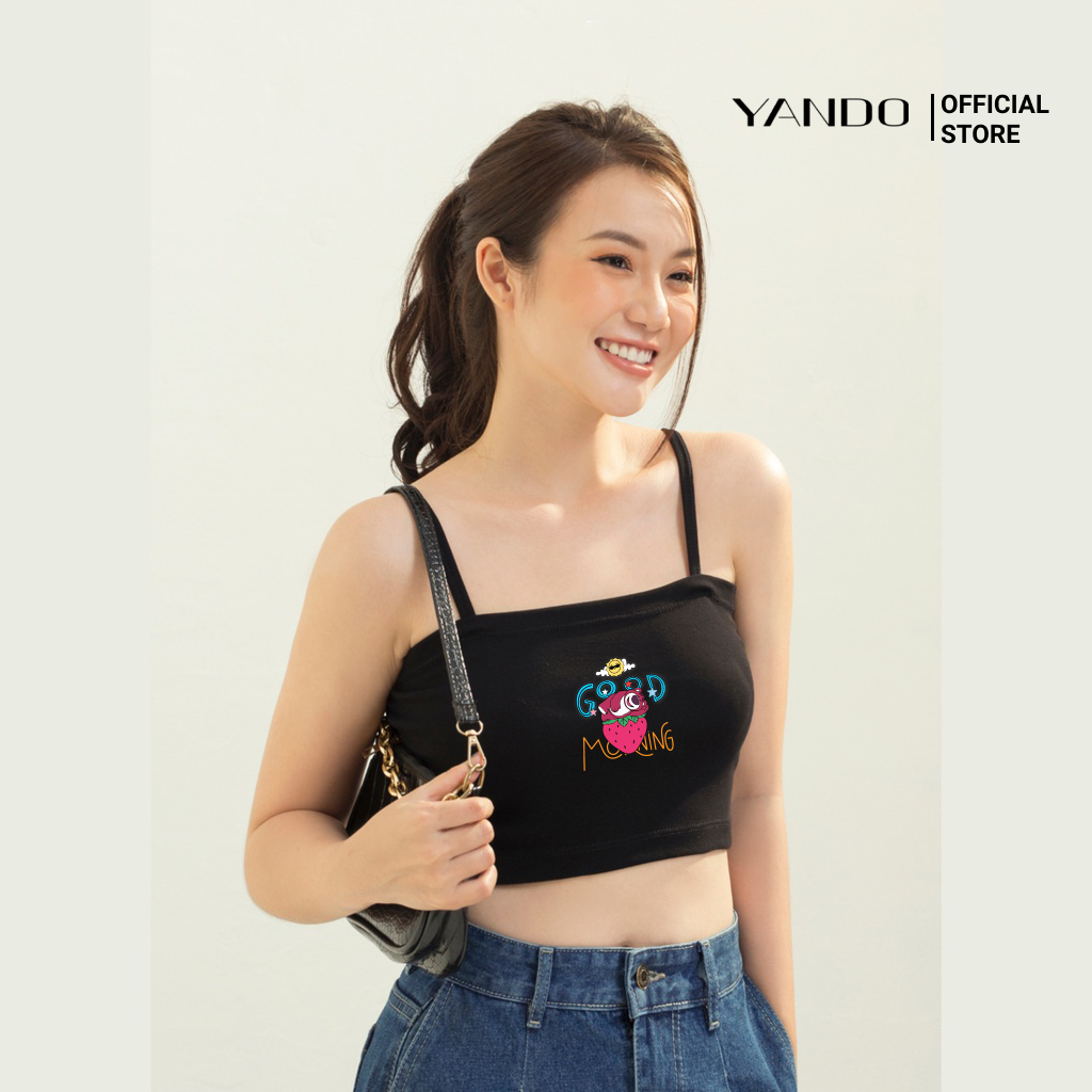 Áo croptop nữ hai dây thời trang Gấu Dâu Chào Buổi Sáng YANDO AT16-Chất liệu Thun thun borip - co giãn siêu tốt