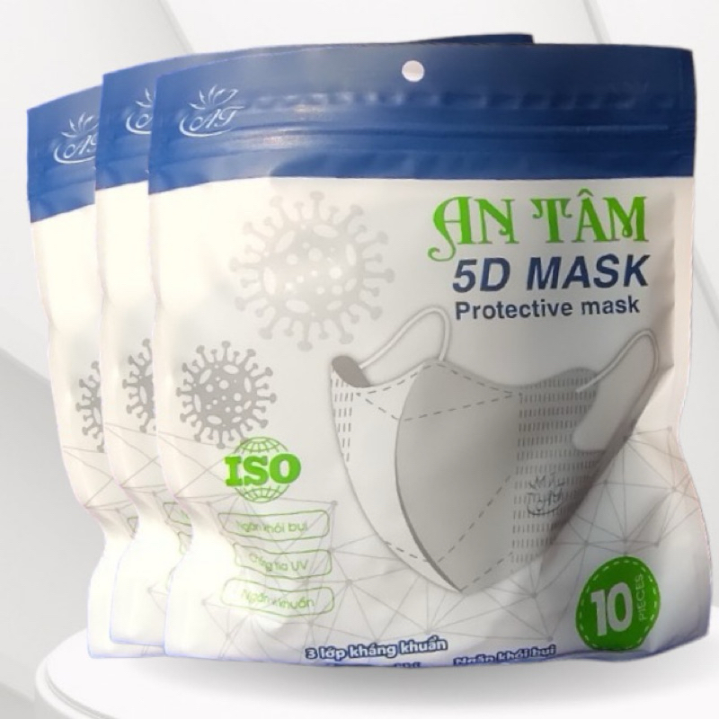 10 bich 100 chiếc Khẩu trang 5D An Tâm Mask chống bụi kháng khuẩn, Ngăn